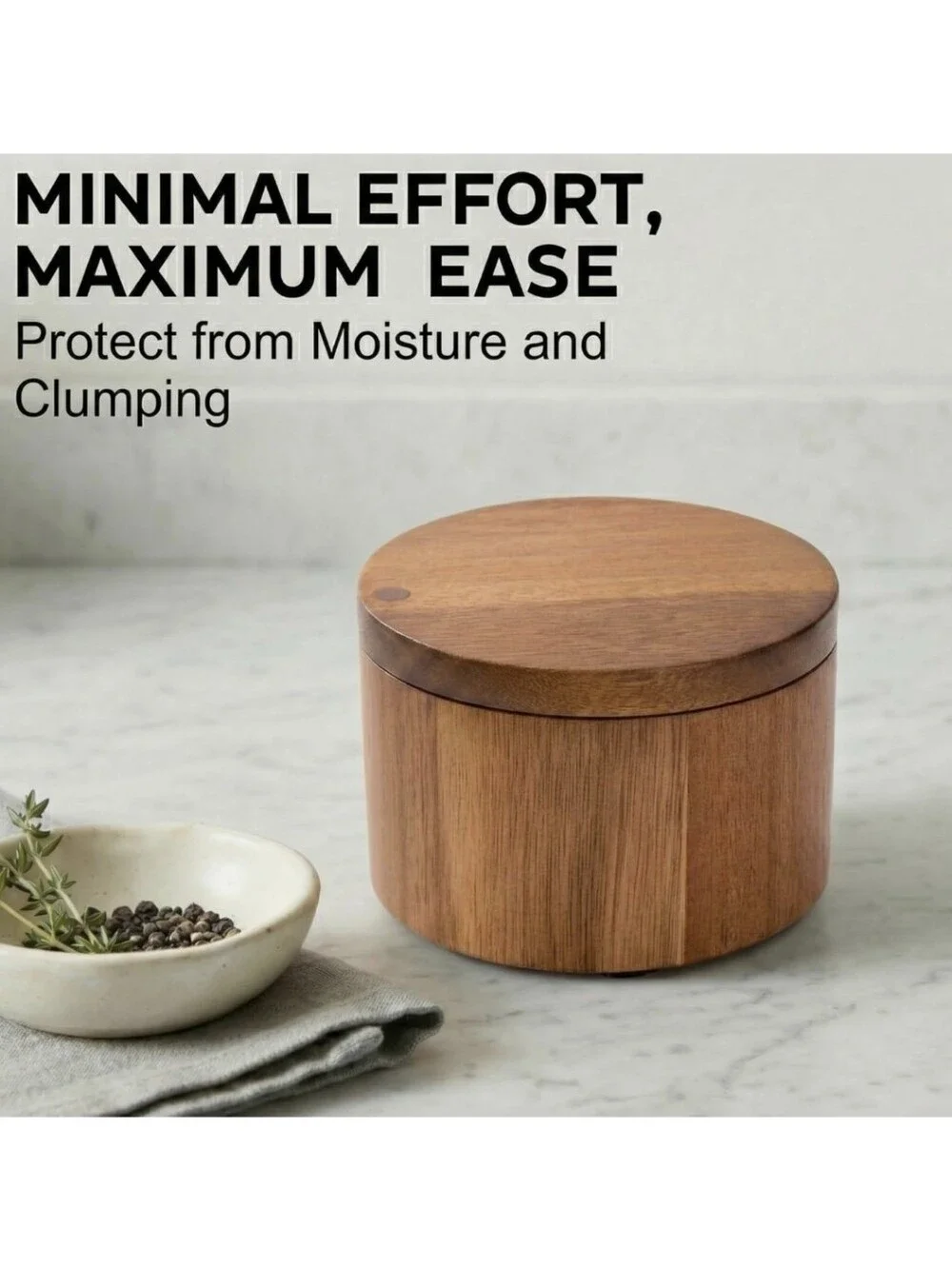 Acacia Wood Salt Cellar with Lid and Spoon